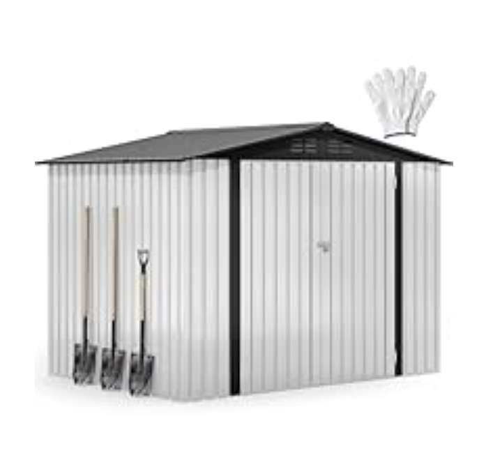DWVO 8x6ft Metal Outdoor Storage Shed, Waterproof Tool Shed Heavy-Duty Storage Unit with Lockable Door and Vents, Ideal for Bicycles, Tools, Lawnmowers, Backyards, Patios, Lawns - White