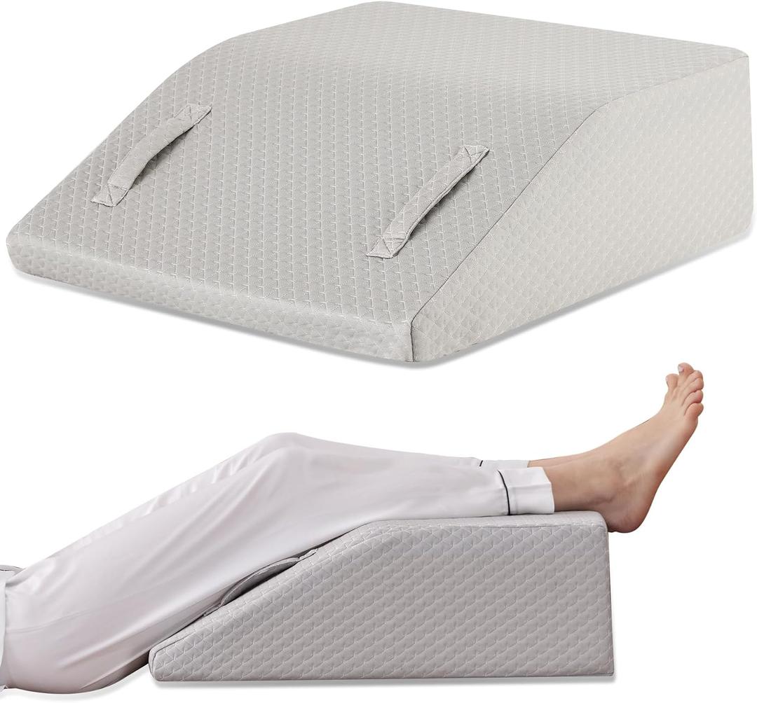 Ruqmuis Leg Elevation Pillow for After Surgery, 8inch Foam Leg Elevating Pillow for Swelling and Blood Circulation, Leg Wedge Pillow for Sleeping, Knee Pillow for Knee Hip Ankle Pain Relief, Flat Top 8 Inch, Grey