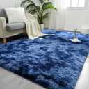 FlyDOIT Large Area Rugs for Living Room, 5x8 Feet Tie-Dyed Navy Blue Shaggy Rug Fluffy Throw Carpets, Ultra Soft Plush Modern Indoor Fuzzy Rugs for Bedroom Girls Kids Nursery Room Dorm Home Decor