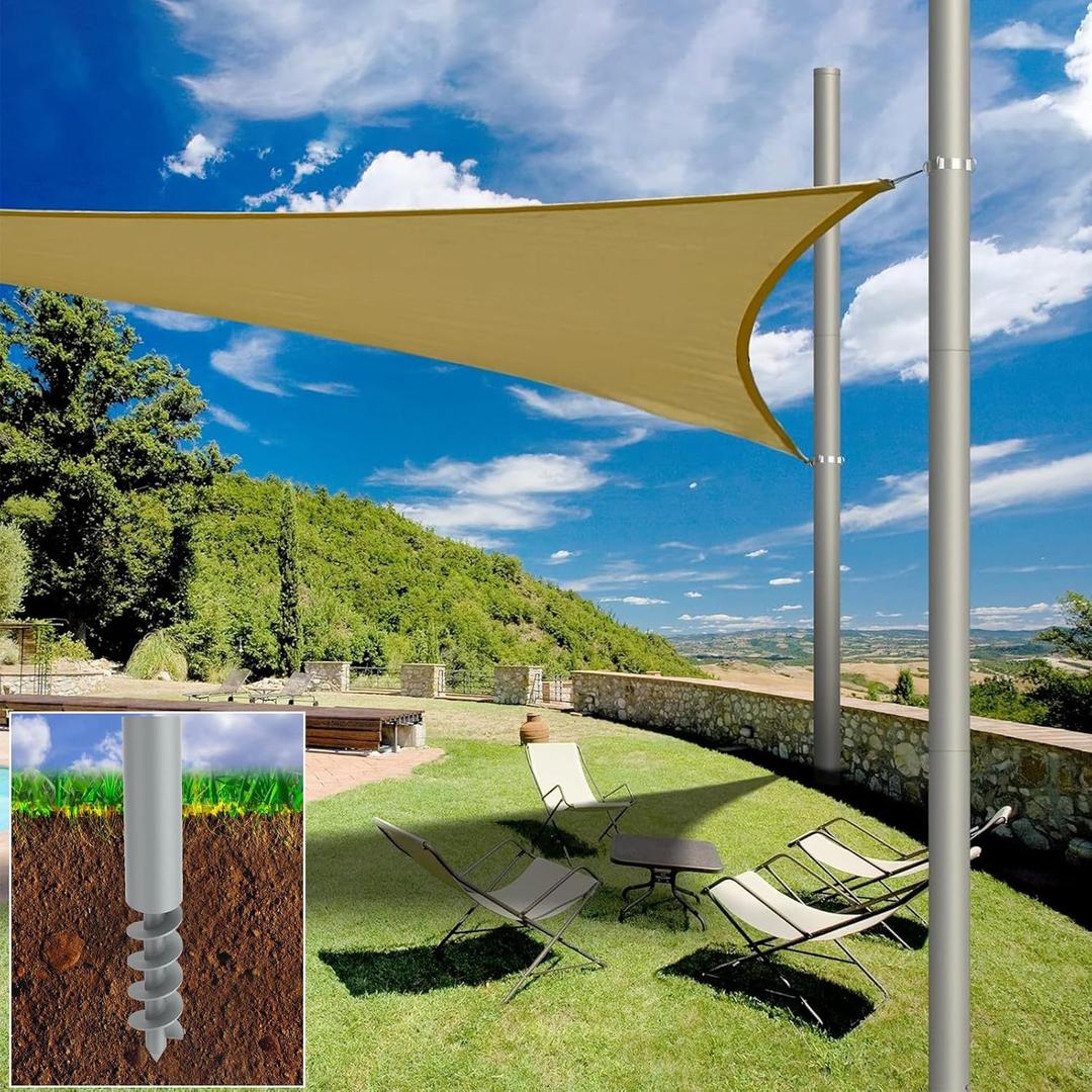 2 Packs Shade Sail Poles, 12 ft Heavy Duty Sun Sail Shade Poles with Spiral Drill Bit, Sun Shade Sail Poles with D-clamp for Sun Shade Sail String Light Garden Yard Backyard Grassland, 12 ft- 2.36"- 2 Pack