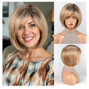 HAIRCUBE Bob Wigs for Women Synthetic Wig with Fringe Mixed Blonde Color