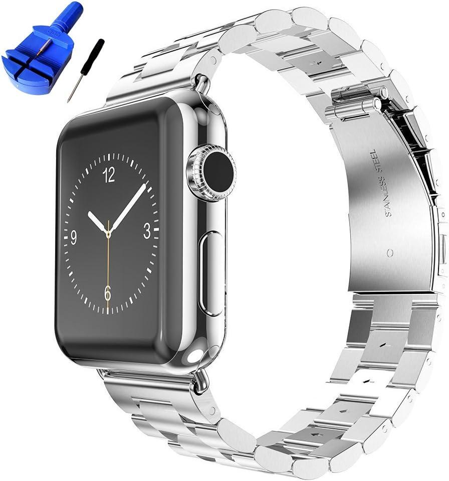 Solid Stainless Steel Band Compatible with Apple Watch 41mm/40mm/38mm, Metal Strap for iWatch Series Ultra/Ultra2/10/9/8/7/6/5/4/3/2/1 SE Women and Men (Silver 38mm/40mm/41mm)
