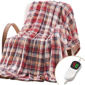 Homemate Electric Blanket Heated Throw - 50x60 Ultra Soft Cozy Flannel Heating Blanket with 10 Fast Heat Levels 8 Hours Auto Off Over-Heated Protection ETL Certification Keep Warm in Home Office (Red-blue)