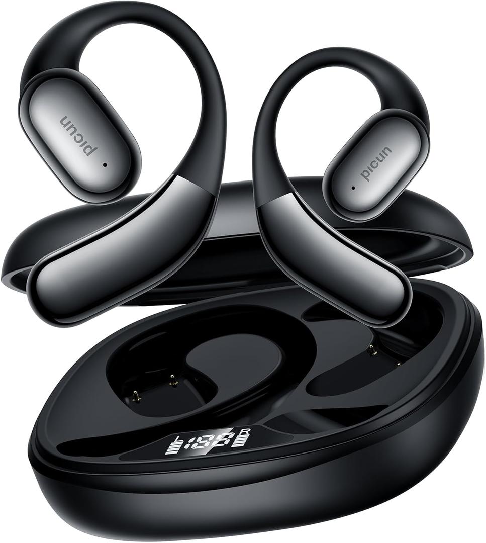Picun Open Ear Headphones Wireless Bluetooth 5.4, Wireless Earbuds with Earhooks, HiFi Stereo, IP54 Waterproof, Built-in Microphone, 30H Playtime, Fast Charging, Sports Earphones for iPhone & Android