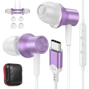 USB C Headphones for iPhone 16 15 Pro Max Plus iPad, Type C Earphones Noise Isolating with Mic Stereo Magnetic Cord Wired Earbuds for Samsung S24 Ultra S23 Fe A35 S22 Flip 6 Pixel 9 8 7 Pro, Purple