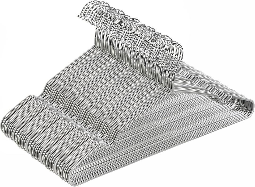 Tosnail 50 Pack Stainless Steel Wire Metal Hangers, 16-Inch Non-Slip Hanger, Space Saving Closet Clothes Organizer, Grey