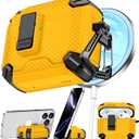 Compatible with AirPods 4 Case, Magnetic Automatic Lock with Phone Stand & Cleaning Kit, Compatible with Magsafe, Carbon Fiber Texture Cover - Yellow