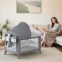 TinyGlow 4 in 1 Baby Bassinet, Pack and Play, Bedside Crib Sleeper, Diaper Changer, Quickly Assembled and Folded Portable Crib with Mattress and Mosquito Net, Easy to Carry