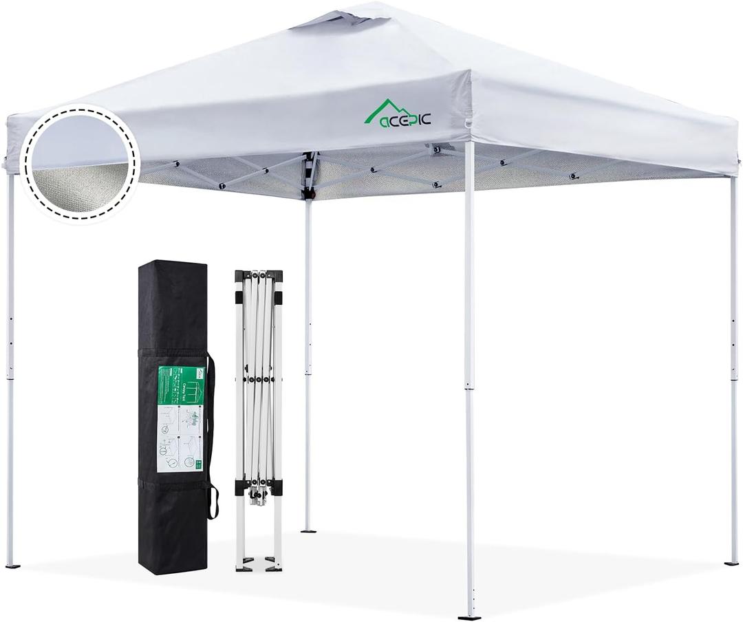 Acepic 8x8 Pop Up Canopy Tent,300D Silver-Coating Top,Pop Up Canopy Tent Instant Portable Shelter with Carry Bag, 8 Stakes