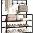 Shoe Rack 5 Tier With Coat Rack, Freestanding Shoe Organizer For 15-20 Pairs With 8 Hooks, Entryway Closet Storage Shelf, Black