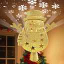 Brightown Christmas Tree Topper with Built-in 3D Glitter Led Snowflake Projector Lights, Gold Snowman Tree Toppers Christmas Decorations Indoor for Xmas New Year Party Holiday (Snowmen)