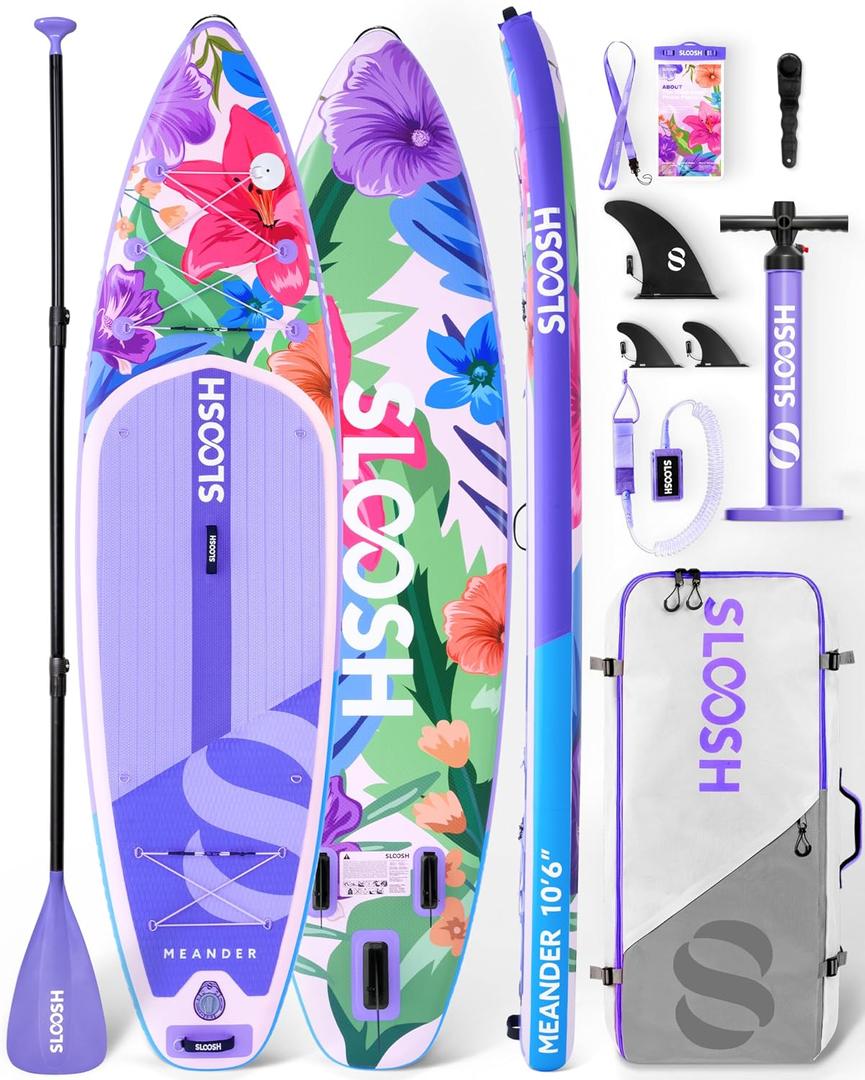 SLOOSH Inflatable Stand Up Paddle Board, 10'6" Inflatable Paddle Boards with Premium Accessories, Non-Slip EVA Deck, Ultra-Light Carry Bag Pump, Meander SUP for Youth & Adults