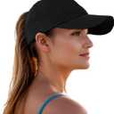 Criss Cross Ponytail Baseball Cap for Women Adjustable High Messy Bun Trucker Hats Quick Drying Mesh PonyCap (One Size, Black)