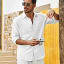 COOFANDY Men's Cotton Linen Button Down Shirts Long Sleeve Casual Summer Beach Shirts for Men (White) L