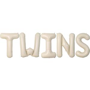 40 Inch TWINS Letter Balloons, Big Cream Foil Balloons, 5 Pcs Giant Foil Large Aluminum Balloon Helium for Birthday Party Gender Reveal Decorations