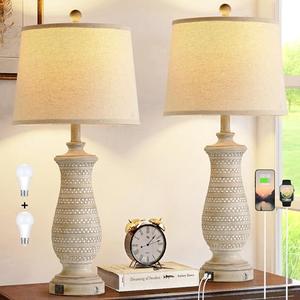 Ireliare Farmhouse Table Lamps for Living Room , Touch Lamps for Nightstand with Dual USB Charging Port, Bedside Table Lamp for Bedroom,  Bulb Included
