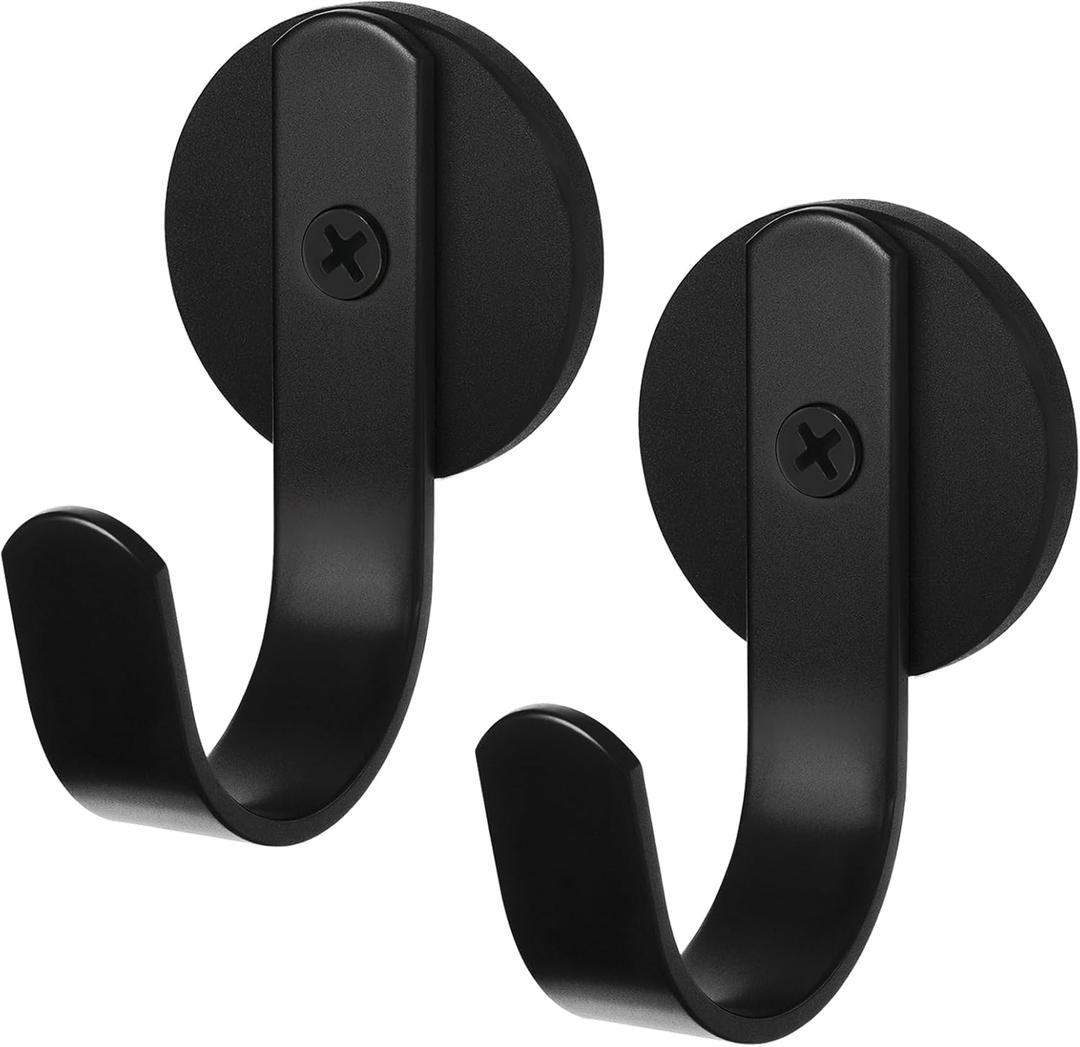 Magnetic Wreath Hanger, Magnet Wreath Hooks with Rubber Coated for Fridge Metal Front Door, Black, 2 Pcs