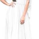 KOH KOH Plus Size Womens Long V-Neck Summer Grecian Greek Bridesmaid Wedding Party Guest Flowy Formal Evening Slimming Vintage Maternity Gown Gowns Maxi Dress Dresses, Ivory White XL 14-16