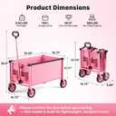 29.3" Collapsible Wagon Cart, 150L Heavy Duty Folding Utility Wagon with Wheels, 260 lbs Load, Portable Rolling Cart for Garden, Shopping, Sports, Camping, Pink