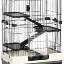 PawHut 4-Level Small Animal Cage Rabbit Hutch with Wheels, Removable Tray, Platform and Ramp for Bunny, Chinchillas, Ferret, Black (32.0"L x 20.8"W x 43.3"H)