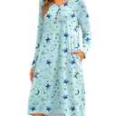 Becotal Nightgowns for Women Floral Print House Dresses Pleated Sleepwear Long Sleeve Sleep Shirts Mumu Dresses with Pockets Cotton Sleep Wear Star and Moon XXL