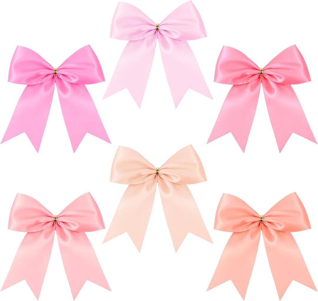 Easter Pastel Tie Bows Satin Ribbon Bows with Twist Tie Craft for Easter Gift Wrapping Baby Shower Wedding Birthday (6 x 6 Inch, Pink)