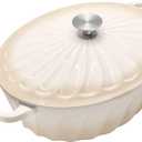 Enameled Oval Dutch Oven Pot with Lid, 7 QT Cast Iron Dutch Oven with Dual Handles for Cooking, Bread Baking, Frying, Non-stick Enamel Coated Oven (Caramel White)