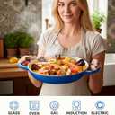 3 Quart Enameled Cast Iron Braiser, Non Stick Enameled Cast Iron Skillet with Lid, Dutch Oven Skillet with lid up to 500F for Oven, Stove, Grill, Shallow Dutch Oven for Cook, Bake (Blue)
