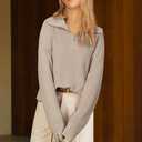 Arach&Cloz Women's Wool Blend Quarter Zip Pullover Sweater Trendy Winter Soft Casual Lapel Oversized Fit Top (L)