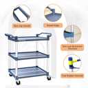 3-Tier Utility Cart With Wheels, Heavy Duty Rolling Restaurant Cart 420lbs, Plastic Bus Cart With Lockable Wheels and Rubber Hammer for Warehouse/Office/Kitchen, Grey