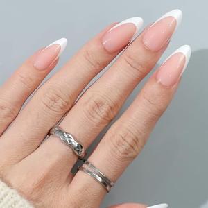 Anyos 16 Sizes French Tip Medium Almond Press on Nails,Soft Gel Fake Nails Glossy 30pcs with Nail Glue (Mocha French)