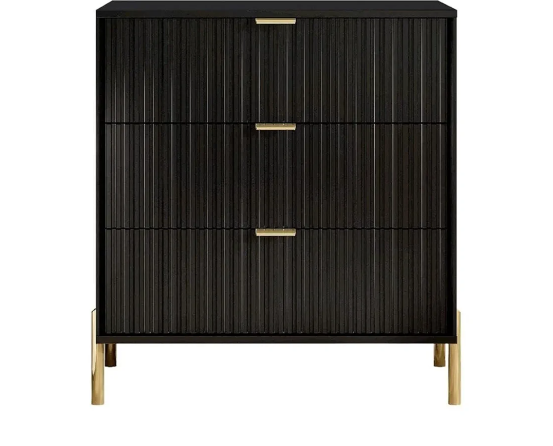 Modern 3-Drawer Nightstand Bedside Table End Table Furniture - Black