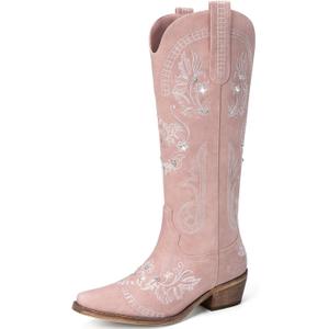 Cowboy Boots for Women - Wide Calf Knee High Cowgirl Boots, Glitter Sparkly Rhinestone Western Country Boots with Classic Embroidery, Pointed Toe Pull On Zipper Retro Boots (7, Pink) Cowboy Boots for Women - Wide Calf Knee High Cowgirl Boots, Glitter Sparkly Rhinestone Western Country Boots with Classic Embroidery, Pointed Toe Pull On Zipper Retro Boots (7, Pink)