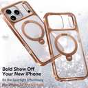 CASEKOO Rose Gold Pearl Sparkle 360 Spin Magnetic Stand for Glossy iPhone 17 Pro Case for Women, Fit for MagSafe, 17FT Drop Protection, Chic Design for 17 Pro Case with Stand, Sparkle Rose Gold
