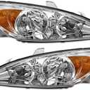 Headlight Assembly for 2002 2003 2004 Toyota Camry Chrome Housing with Amber Reflector Left and Right (Only Fits LE/XLE, Not Fits S,Bulb not Included)