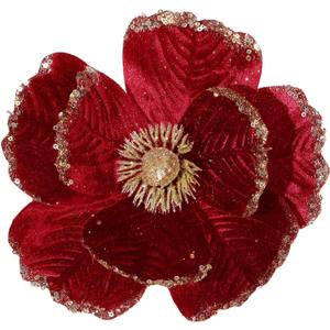 6 Pcs Large Glitter Christmas Flowers 8.3 Artificial Magnolia Flower Velvet Fold Christmas Tree Flower Decorations Xmas Tree New Year Party Wedding Ornaments (Wine Red)