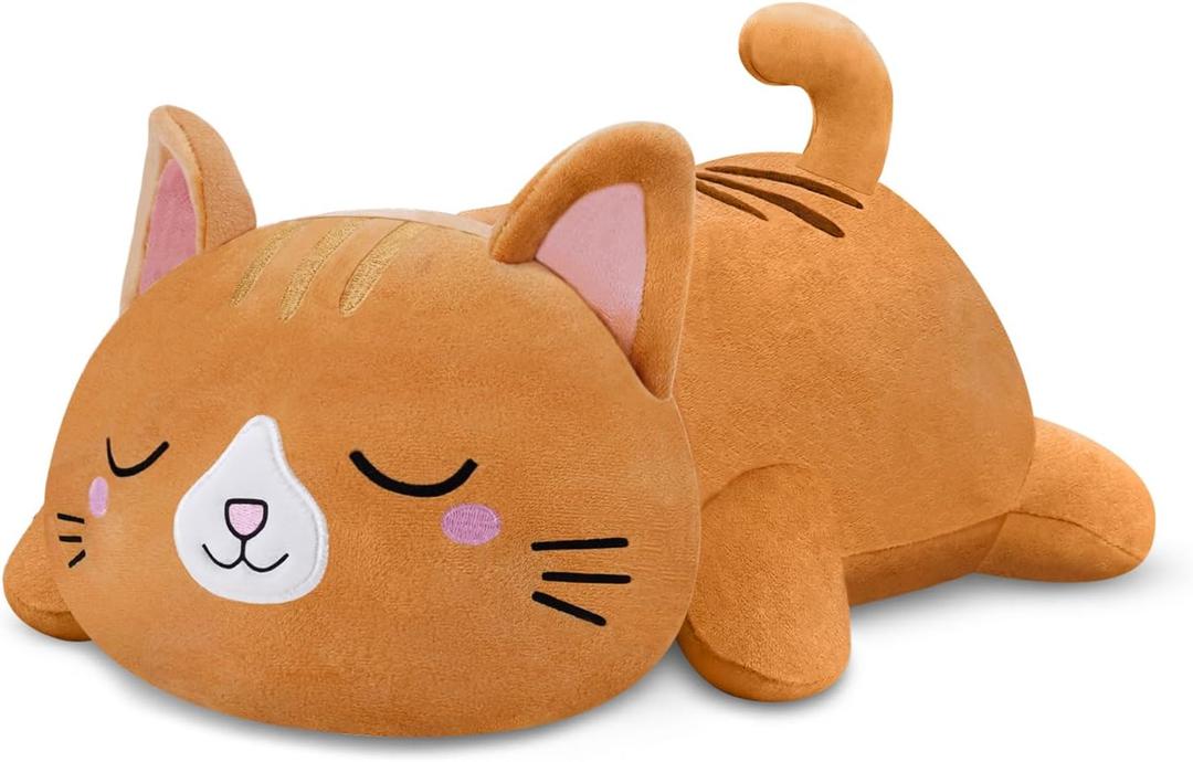 TOYSYM Weighted Stuffed Animals Cat, Orange Cat Plush with Weighted Beads, Cute Cat Plushie Pillow Gifts for Adults Kids Boys Girls 9.8inch (Small)