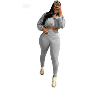 Uni Clau Women 2 Piece Outfits Tracksuit Drawstring Long Sleeve Zip Up Crop Jacket with Bodycon Pant Set Sweatsuit Clothes