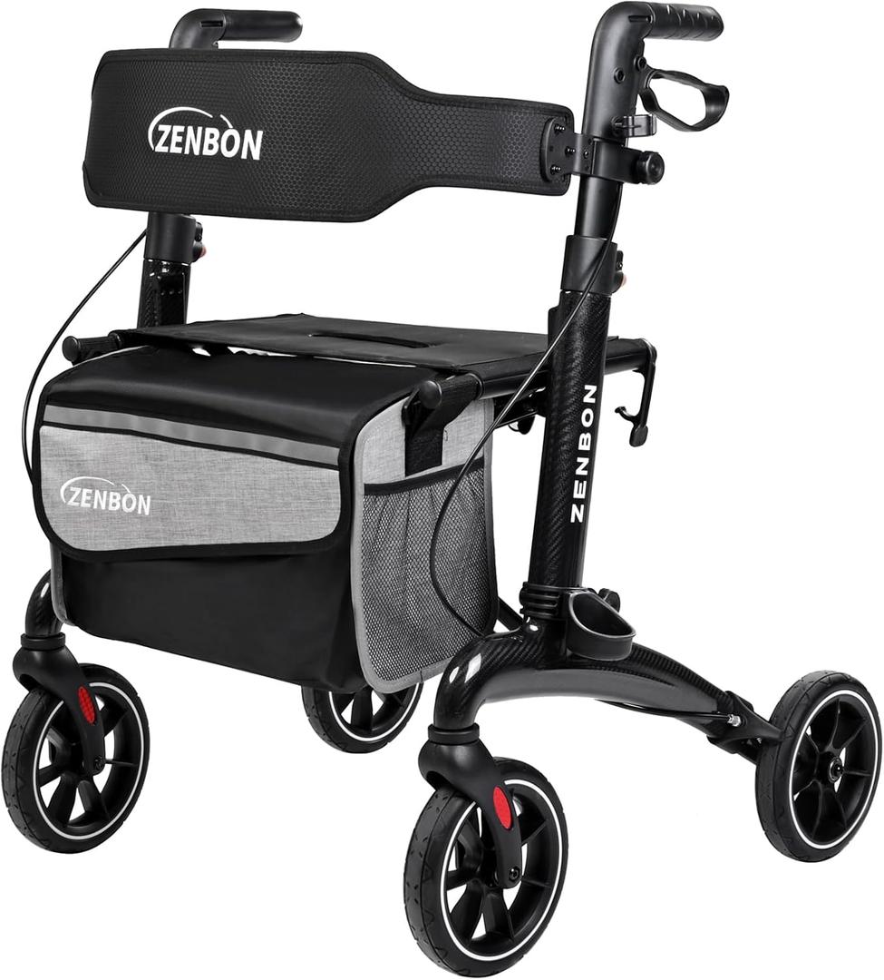 Rollator Walker for Seniors/Adults Foldable Rolling Walker with Seat 330 lbs Capacity 4 Big 8 inch Wheels Hand Grips Adjustable Height Lightweight Carbon Fiber Walker 7206(Black) Rollator Walker for Seniors/Adults Foldable Rolling Walker with Seat 330 lbs Capacity 4 Big 8 inch Wheels Hand Grips Adjustable Height Lightweight Carbon Fiber Walker 7206(Black)
