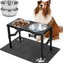 Elevated Dog Bowls, 4 Height Adjustable Metal Raised Bowl Stand with 2 Large 111 oz Stainless Steel Food Bowls & Spill-Proof Mat, Adjusts to 16.2'', 14.4'', 12.6'', 10.8'' for Large/Extra Large Breeds (Black)