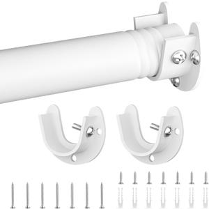 Closet Rod, Closet Rods for Hanging Clothes, 17 to 37 inch Adjustable Closet Hanging Rod, Heavy Duty Clothes Rod Clothing Bar, Closet Poles for Hanging Clothes for Wardrobes, Shower Curtain (White)