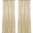 28FT-2PCS Champagne Gold Sequin Backdrop Curtains Panels, Photography Backdrop Glitter Curtains Fabric Background for Christmas Wedding Party Decor