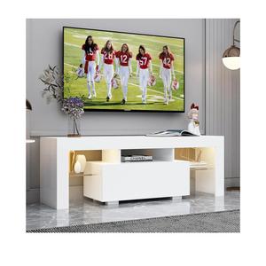 LED TV Stand for 32–55 Inch TVs – 51" Modern Entertainment Center with RGB Lights, Glass Shelves & Large Storage Cabinet, White Media Console for Living Room or Bedroom Setup