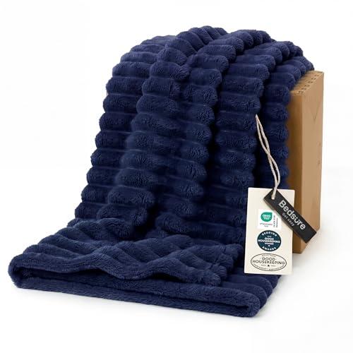 Bedsure GentleSoft Navy Blue Fleece Blanket for Couch - Cozy Soft Blankets for Women, Cute Small Throws for Girls, Navy, 50x60 Inches