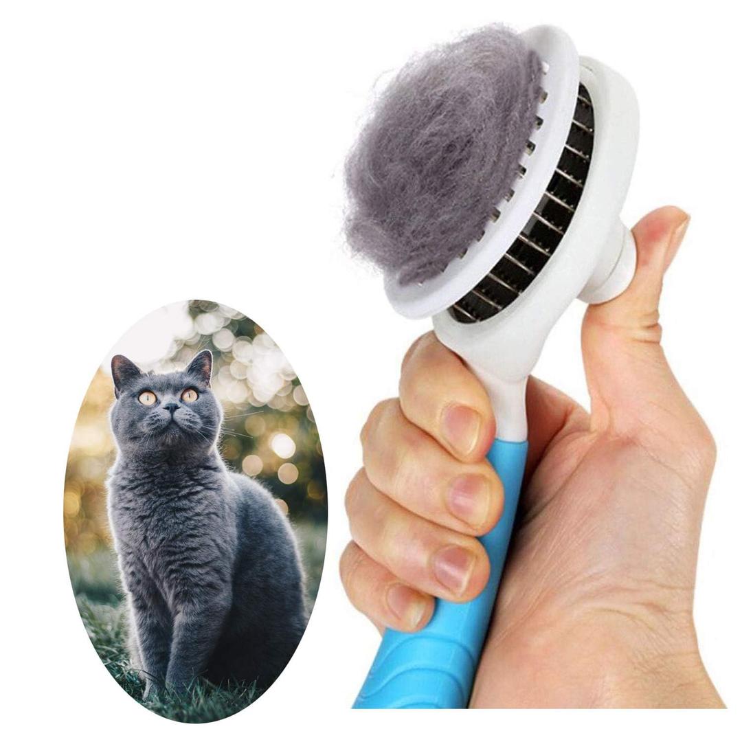 Cat Grooming Brush, Pets Skin Friendly Self Cleaning Slicker Brushes for Shedding Massage Dogs Cats Hair Gentle Remove Loose Undercoat with Long or Short Hairs for All Fur Type- UPGRADED (Blue)