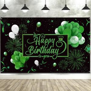 Happy Birthday Backdrop Banner Sign Poster Large Fabric Glitter Balloon Fireworks Sign Photo Backdrop Background for Birthday Party Decoration Supplies, 72.8 x 43.3in(Green)