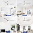 52" White Ceiling Fan with Light & Remote, Multi Downrods | 3 Color Dimmable Light, Heat-resistant ABS Blades, 6-Speed Reversible Quiet DC Motor, for Bedroom & Living Room
