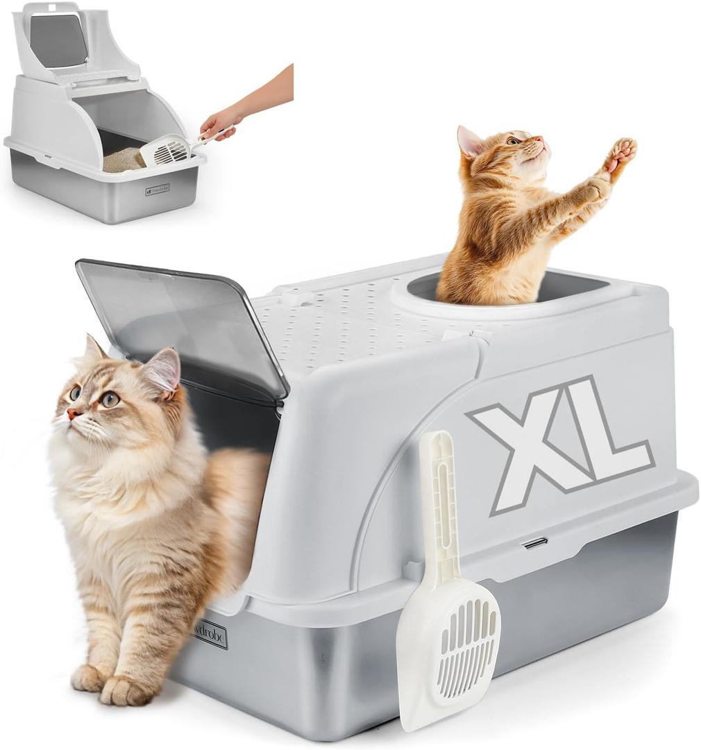 XL Stainless Steel Litter Box with Lid, Covered Top Entry Cat Litter Boxes, Extra Large Metal Enclosed Litter Box, Helps Reduce Odors, Leak-Resistant, Includes Litter Scoop (Grey) XL Stainless Steel Litter Box with Lid, Covered Top Entry Cat Litter Boxes, Extra Large Metal Enclosed Litter Box, Helps Reduce Odors, Leak-Resistant, Includes Litter Scoop (Grey)
