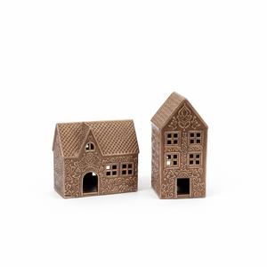 Thyle 2 Pcs Christmas Lighted Gingerbread House Decoration Resin House Village Figurine with Led Lights Rustic Gingerbread Xmas Village Home Decor for Christmas Indoor Holiday Party Decor