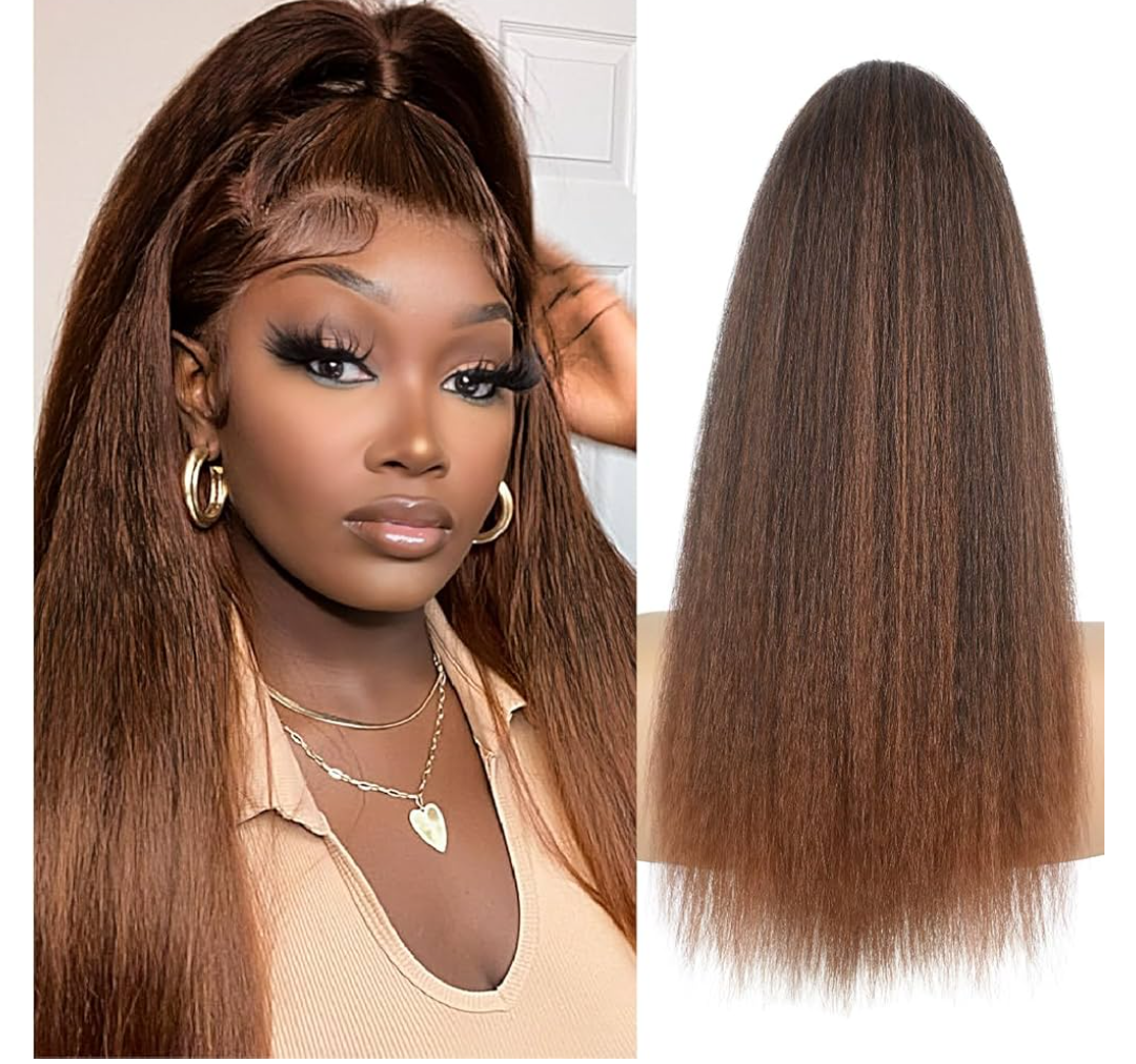 Afro Kinky Straight Wrap Around Ponytail Yaki Straight Pony Tails Extensions for Black Women Clip in Ponytail Extension Girls Magic Paste Ponytail (22", #33)